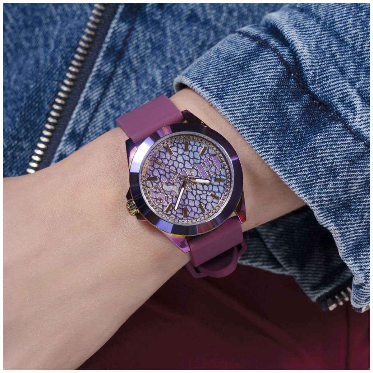 GUESS Menagerie Iridescent Analog Women's Watch GW0749L3 - 36mm Iridescent Case, Plum Silicone Strap, Python Digital Print Dial - SuperSaverAU - view 8