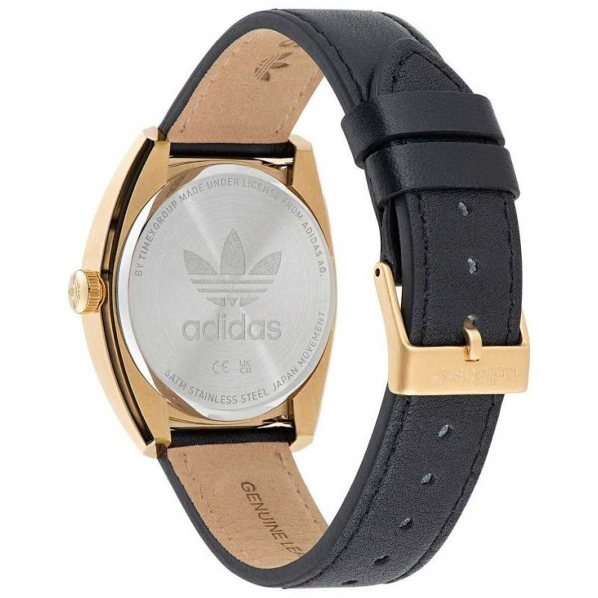 Adidas Originals Edition One Gold Tone Black Strap Watch AOFH22512 - Innovative Design, Gold Tone Trefoil Logo, Stainless Steel Case, Black Leather Strap - SuperSaverAU - view 4