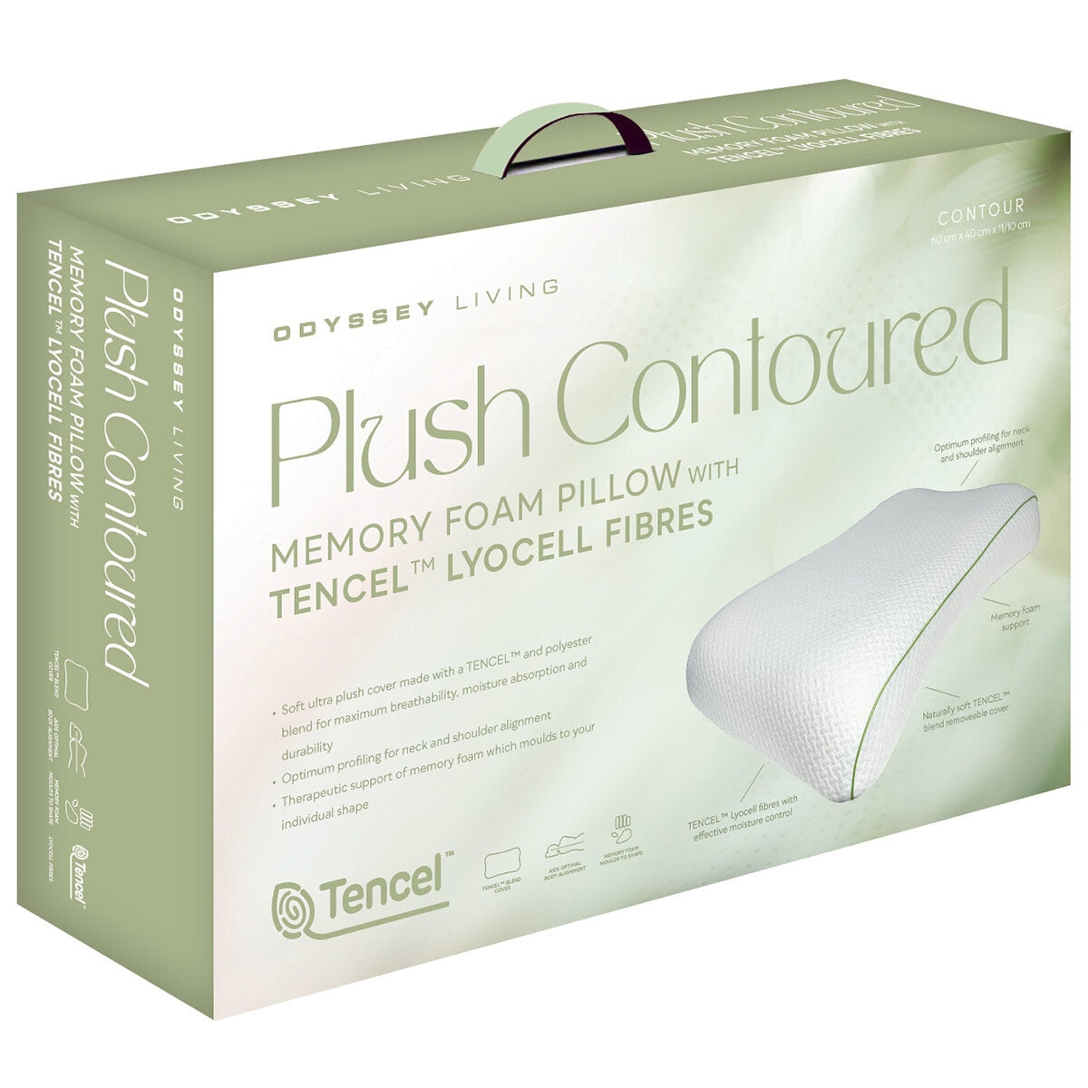 Odyssey Living Tencel Plush Memory Foam Pillow, 600x400x110mm, Soft TENCEL Cover - SuperSaverAU - view 1
