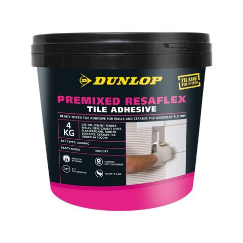 Dunlop 4kg Grey Premixed Resaflex Tile Adhesive, Flexible, Indoor Wall & Floor