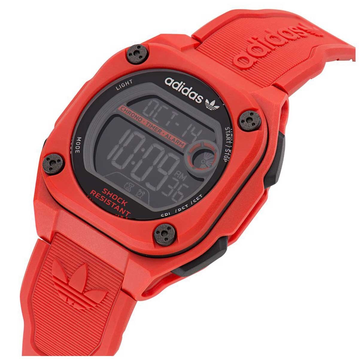 Adidas Originals City Tech Two Red Silicone Digital Watch AOST23063 - 45mm Red Resin Case, Black Digital Display Dial, Trefoil Logo on Strap - SuperSaverAU - view 2