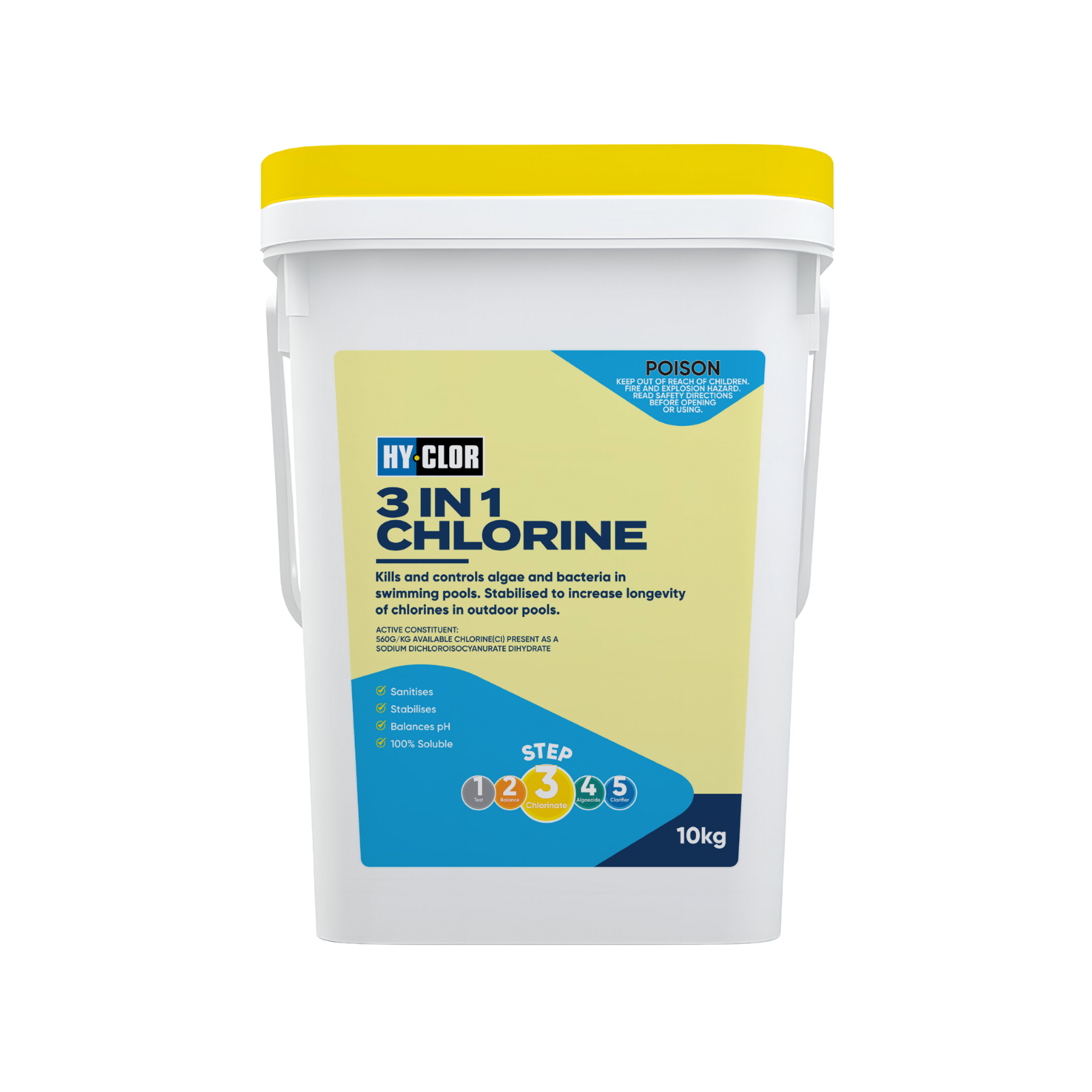 Hy-Clor 3 In 1 Granular Chlorine Concentrate 10kg Stabilised Sanitiser