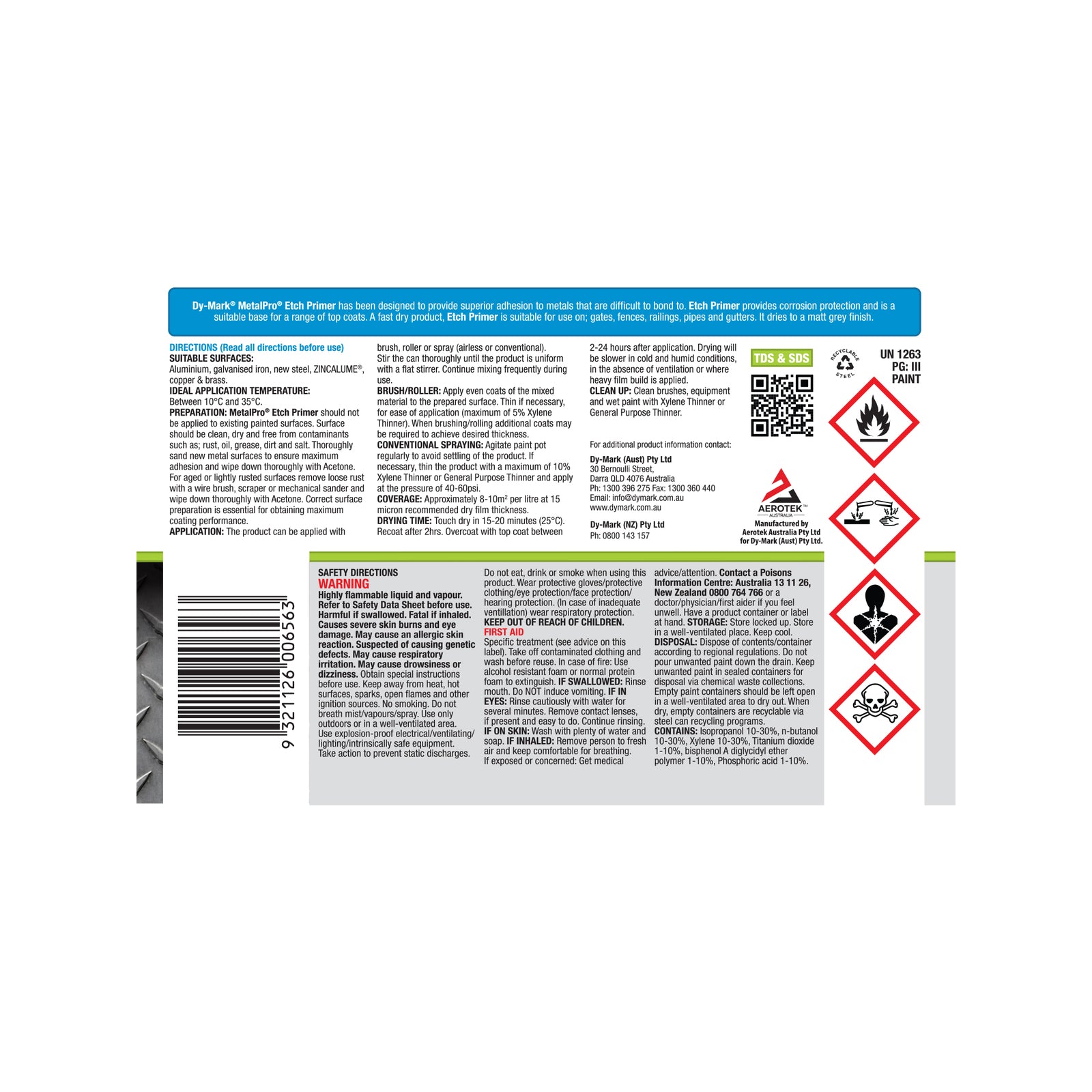 Dy-Mark MetalPro Etch Primer Grey 500ml - Adhesion Primer for Ferrous & Non-Ferrous Metals