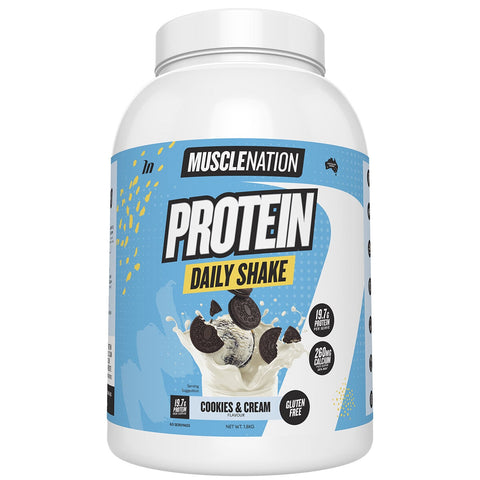 Muscle Nation Daily Shake Protein 1.8kg Cookies & Cream - High Protein Powder with 19.7g Protein, 0.9g Fat, 6.9g Carbs - SuperSaverAU - view 1