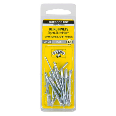 Otter 3.2 x 7.9mm Open Aluminium Blind Rivets 25 Pack