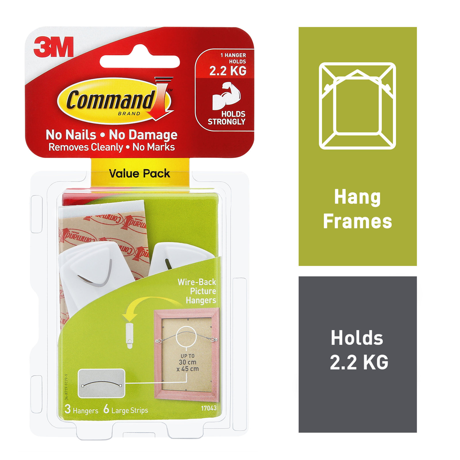 Command White Adhesive Wire-Back Picture Hanger - 3 Pack
