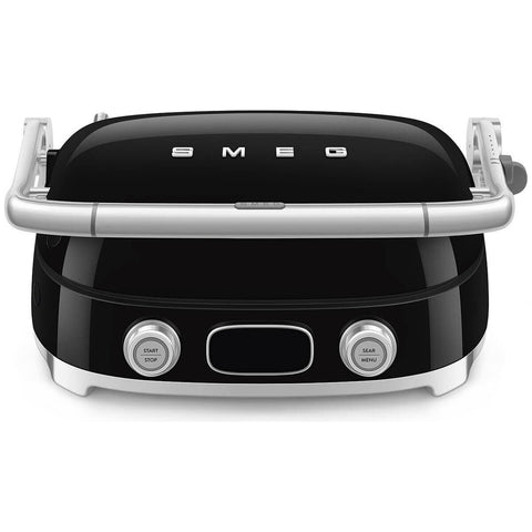 Smeg 50s Style Countertop Multifunctional Grill - Black, 2000W, Ceramic Plates, Drip Tray - MGF01BLAU