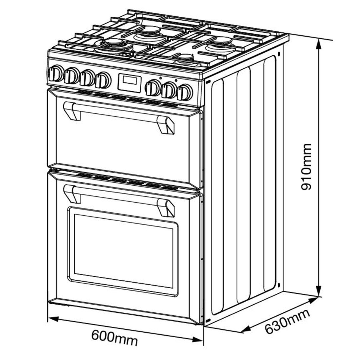 Belling 60cm Mini Richmond Dual Fuel Freestanding Oven - Double Oven, Wok Burner, White - BMR60DODFW