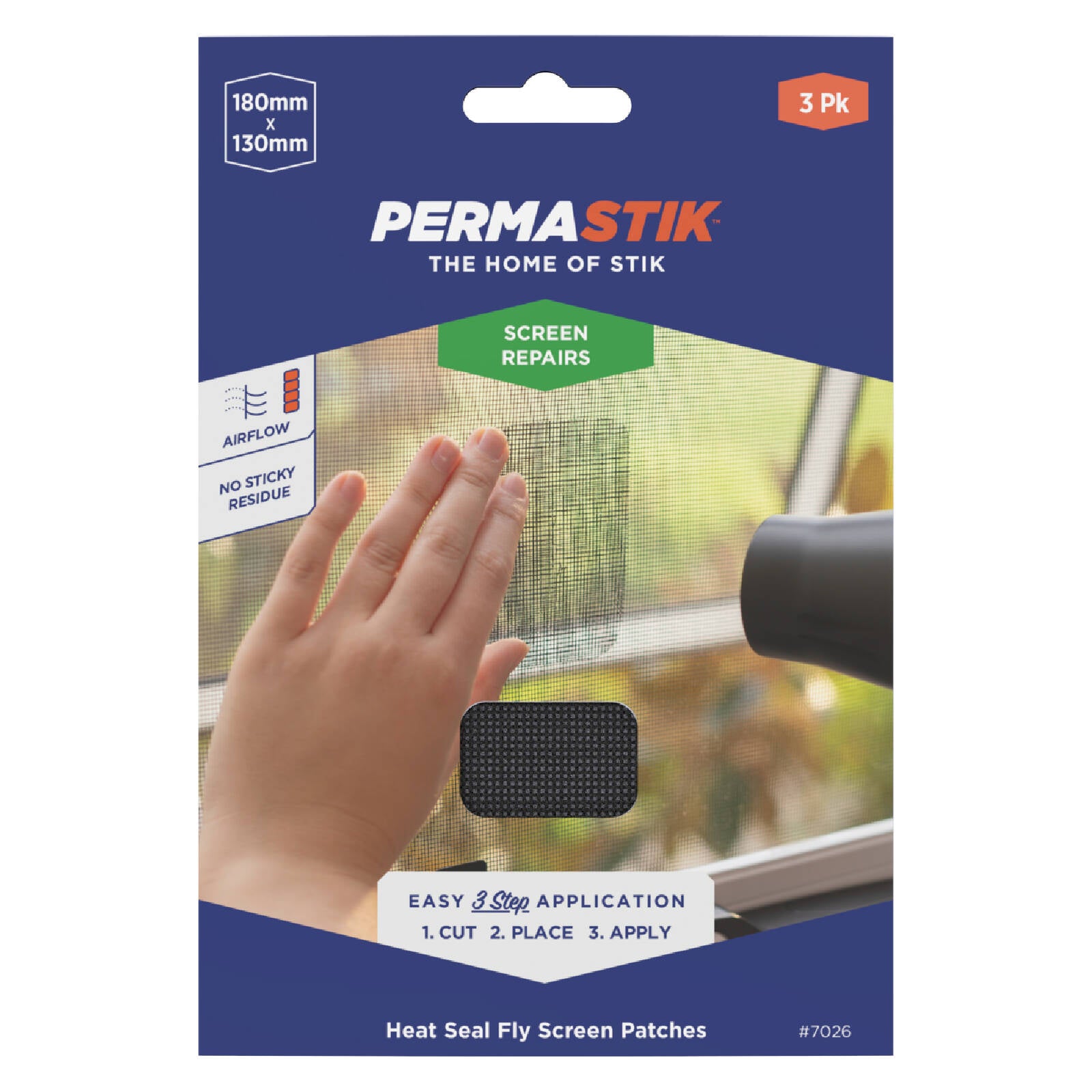 Permastik 180 x 130mm Black Fibreglass Flyscreen Heat Seal Repair Patches 3 Pack