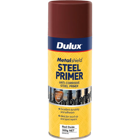 Dulux Metalshield Steel Primer Spray 300g Red Oxide, UV Resistant Waterproof