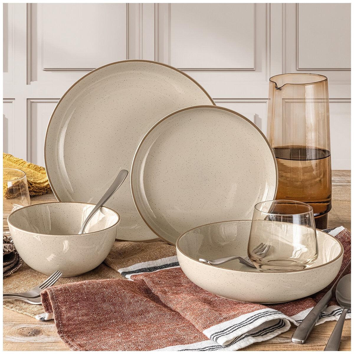 over&back Options Dinnerware 16 Piece Set Sage, Stoneware, Microwave & Dishwasher Safe, Trendy Design, 2 Color Options - SuperSaverAU - view 1