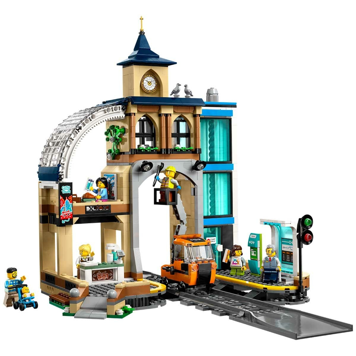 LEGO City Central Train Station 60469 with Clock Tower, Coffee Bar, Lift, and Railway Maintenance Vehicle - SuperSaverAU - view 2