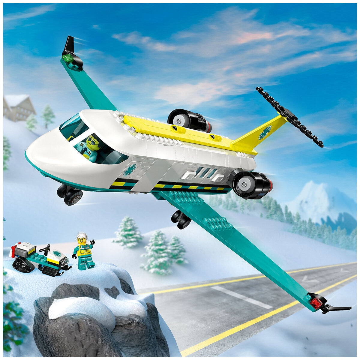 LEGO City Emergency Air Ambulance Airplane 60465 with Fold-Down Boarding Stairs, Onboard Medical Lab, Snow Scooter, Airport Scene, and 4 Minifigures - SuperSaverAU - view 9