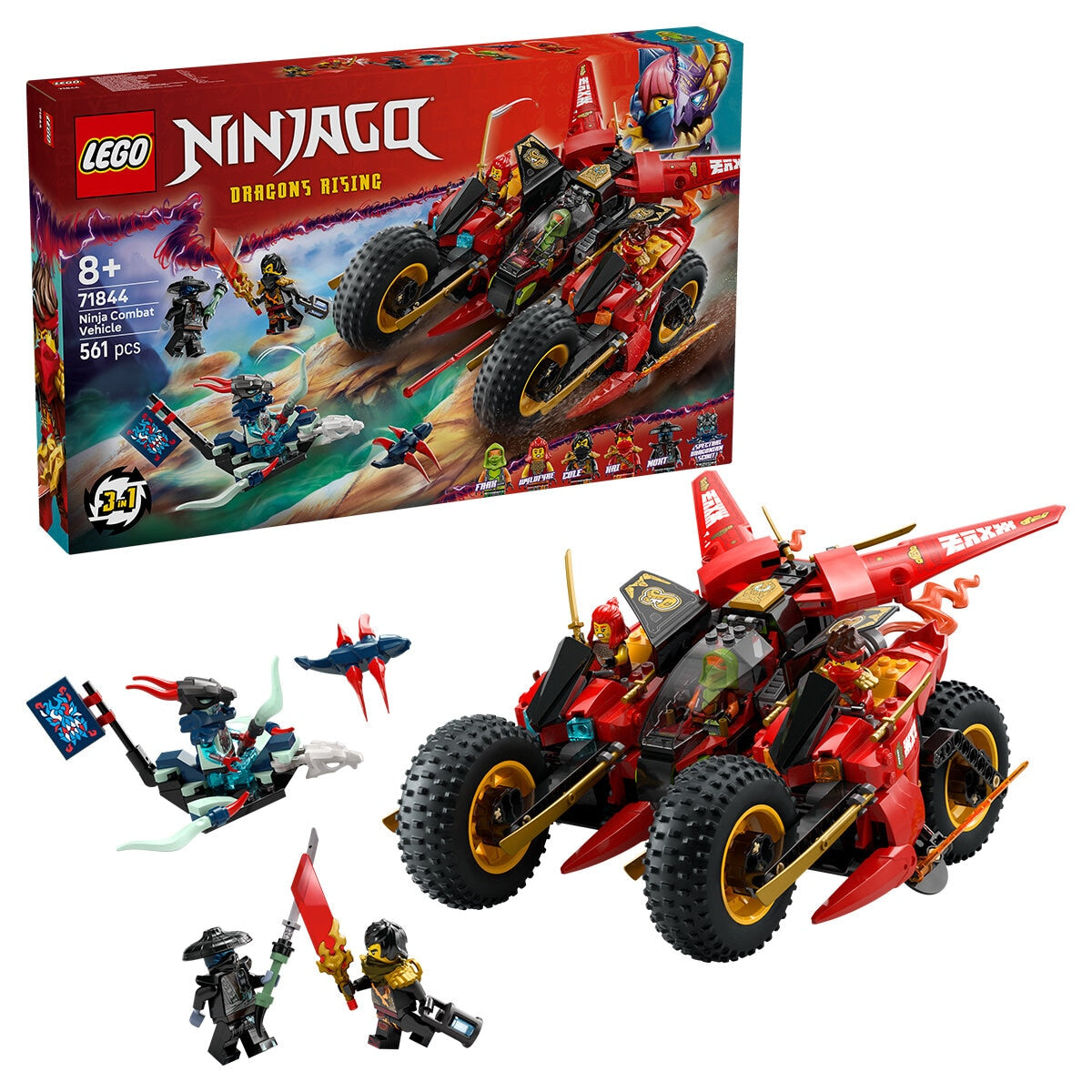 LEGO NINJAGO Ninja Combat Vehicle 71844 561-Piece Set with 6 Minifigures, Kai, Wyldfyre, Cole, Frak, 2 Villains, 24cm Long - SuperSaverAU - view 1