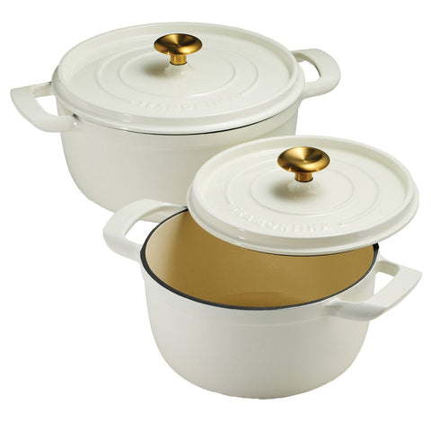 Tramontina Dutch Oven 2 Piece Marshmallow Set, Cast Iron, Porcelain Enamel, Self-Basting Lids, Stainless Steel Knob, 3.7L & 5.6L Sizes - SuperSaverAU - view 1