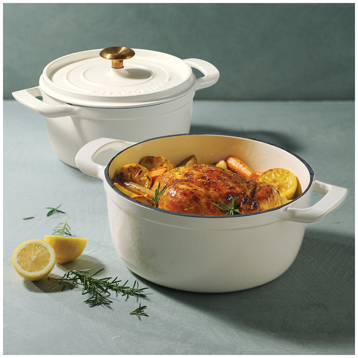 Tramontina Dutch Oven 2 Piece Marshmallow Set, Cast Iron, Porcelain Enamel, Self-Basting Lids, Stainless Steel Knob, 3.7L & 5.6L Sizes - SuperSaverAU - view 5
