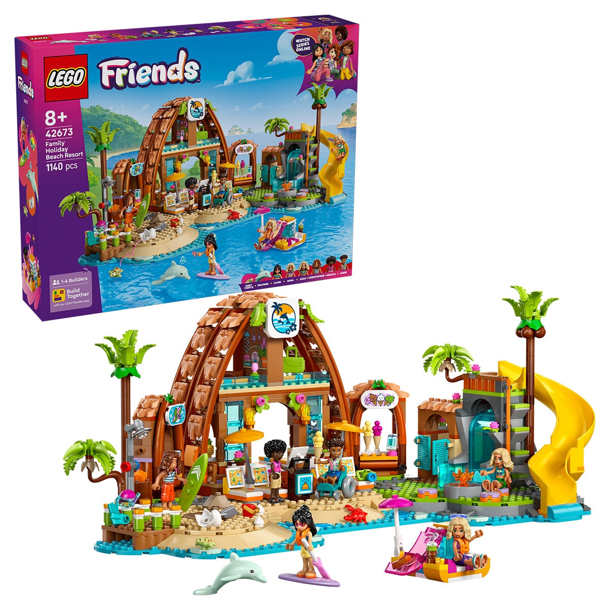 LEGO Friends Family Vacation Beach Resort 42673 | 1140 Pieces, Ages 8+ | Dolphin, Turtle, Water Sports, Ice Cream Stand, Slide, LEGO Builder App - SuperSaverAU - view 1