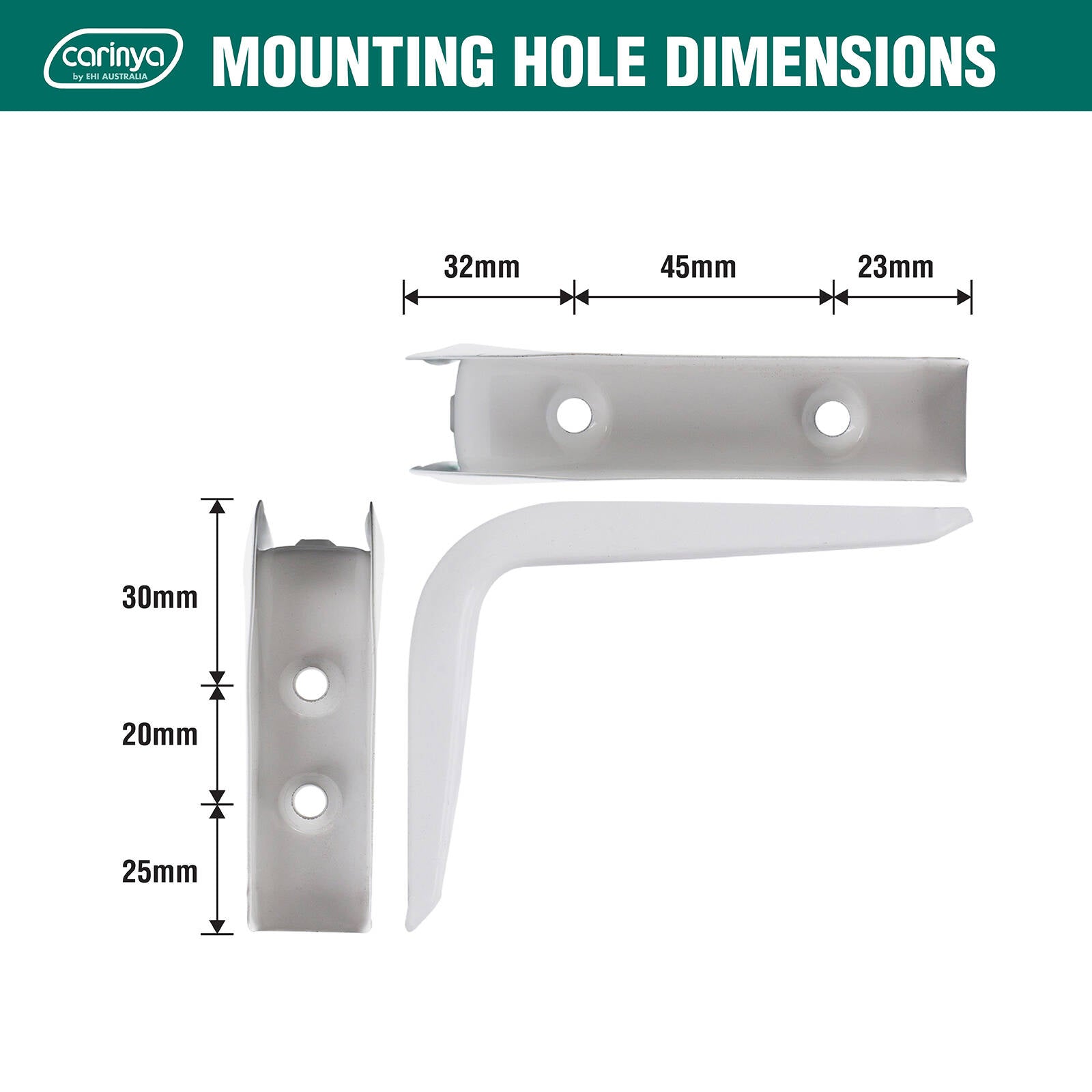 Carinya 100 x 75mm White Powder Coated Steel Angle Bracket, 50kg, Wall Mount