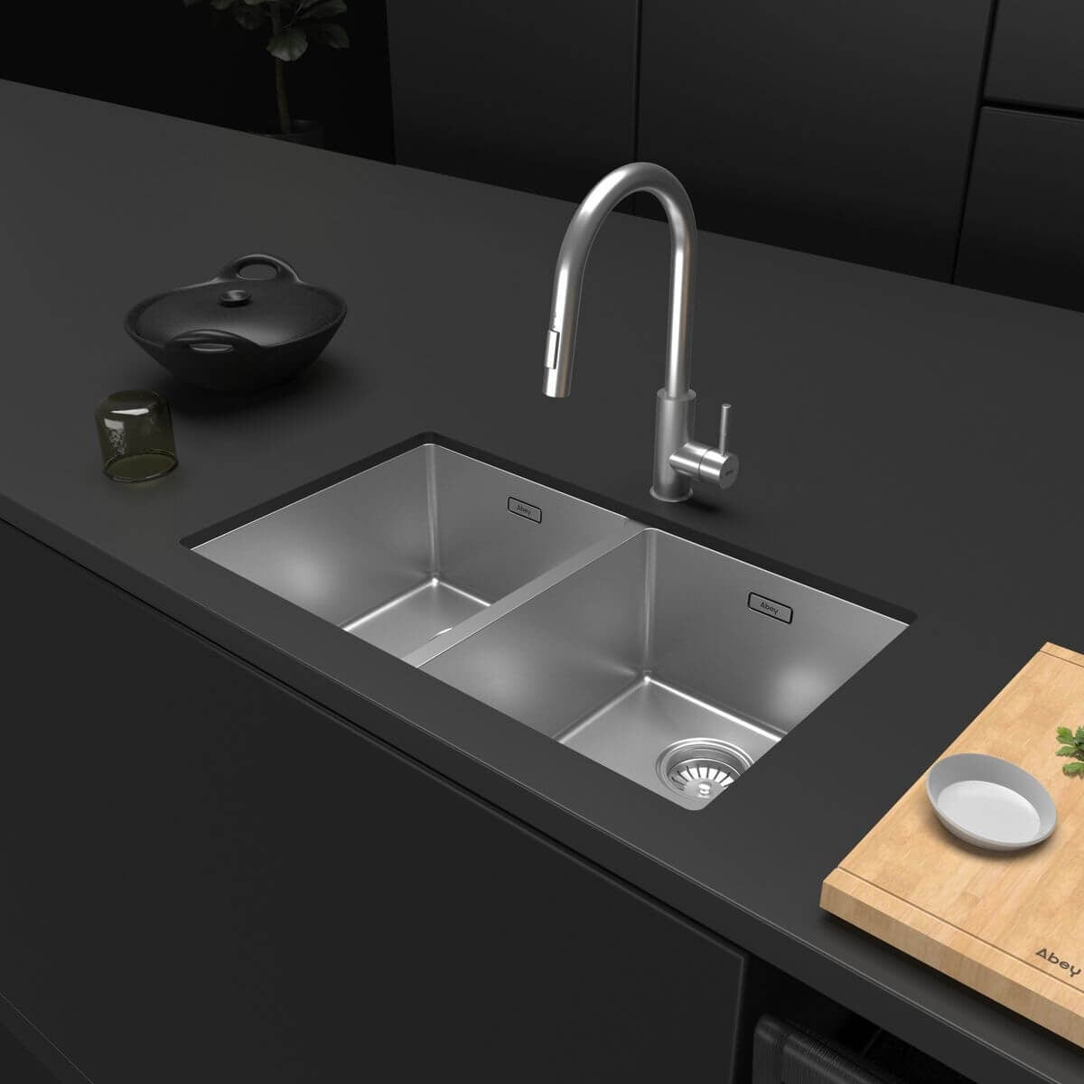 Abey W12.5 Double Bowl Stainless Steel Sink - 1.0mm SUS304, 200mm Deep Bowls, Overflow - W12-340D