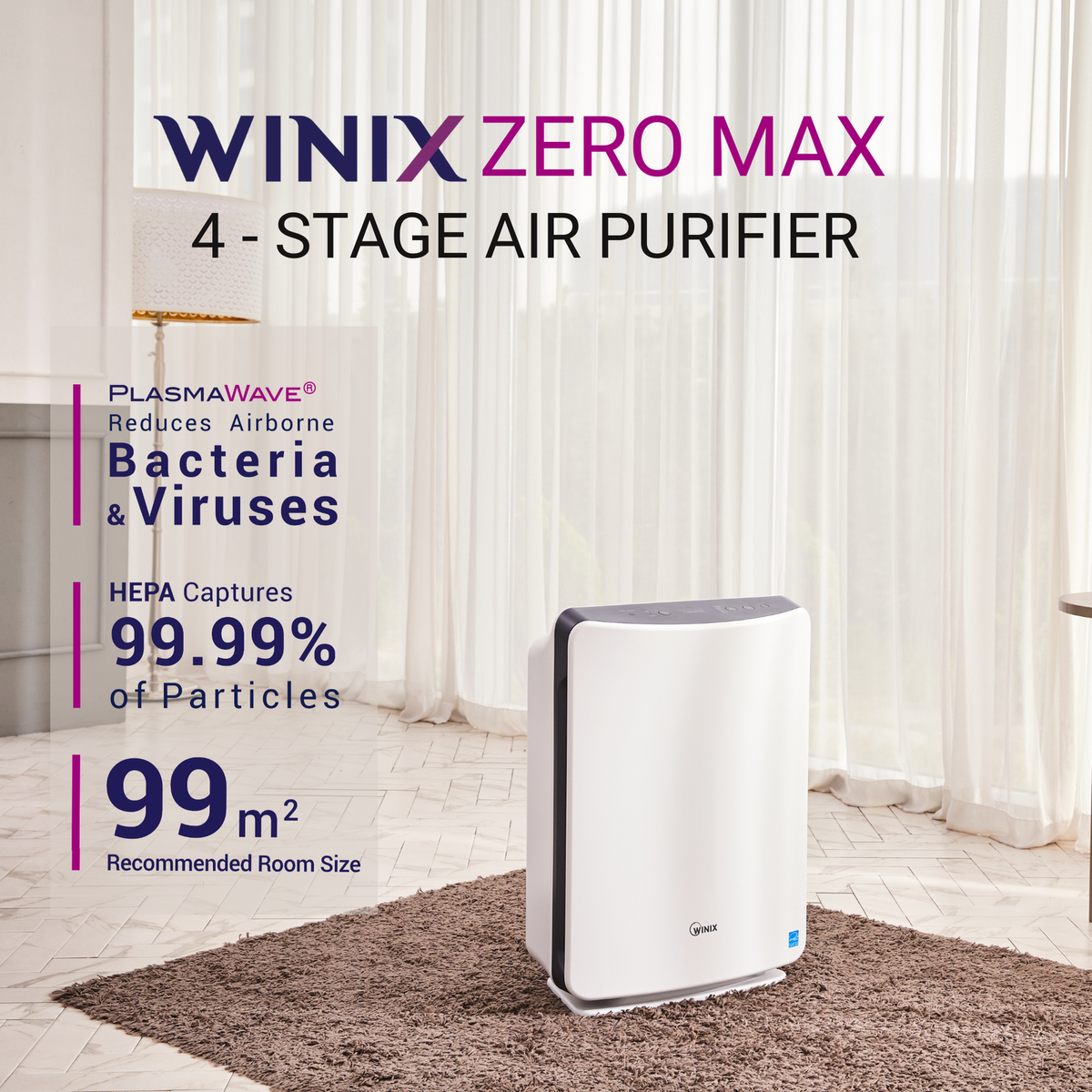 Winix Zero Max Air Purifier - 4 Stage - Suitable for 99m2 - Ultra-Quiet 25dB - SuperSaverAU - view 2