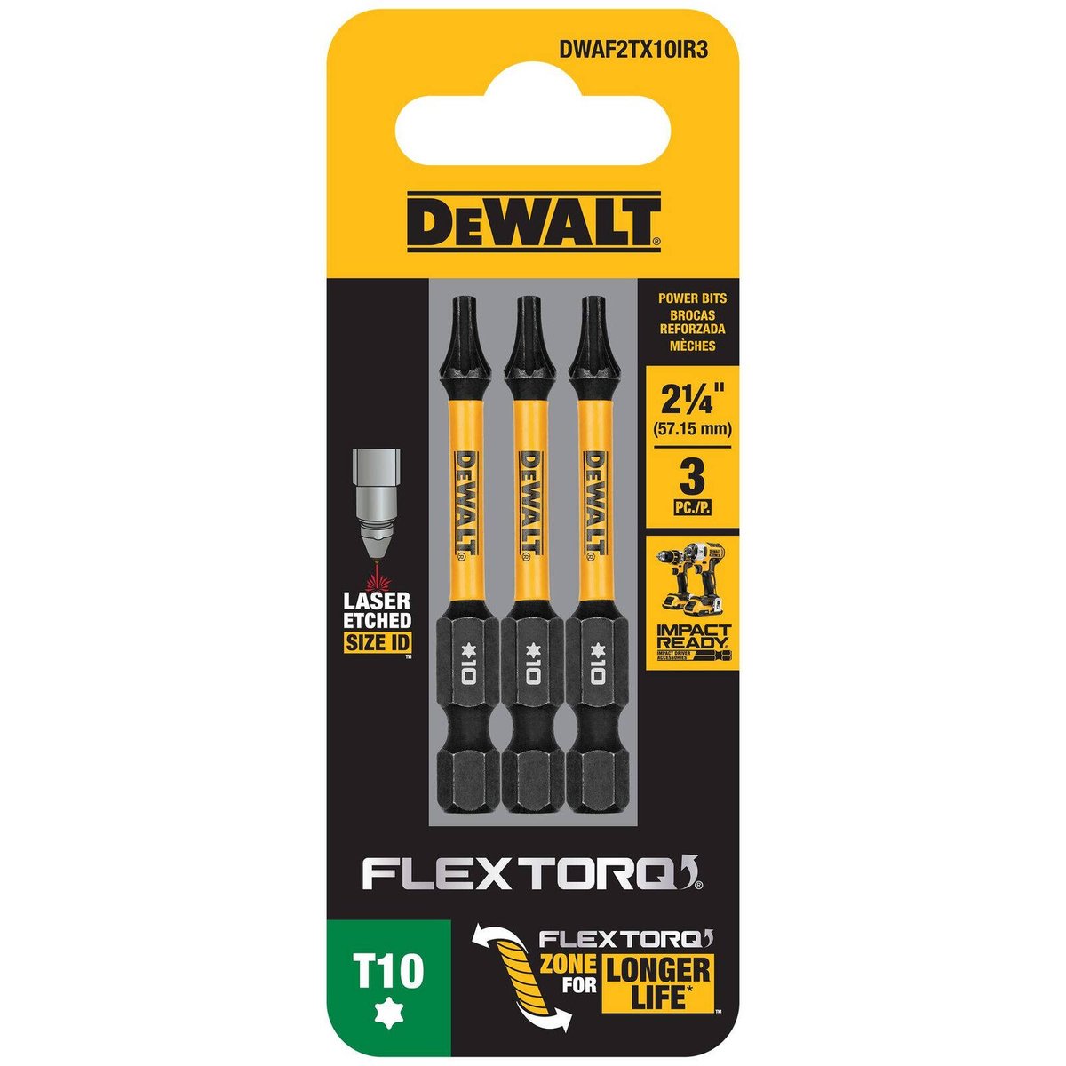DeWALT FLEXTORQ 57mm TX10 Screwdriver Bit - 3 Pack
