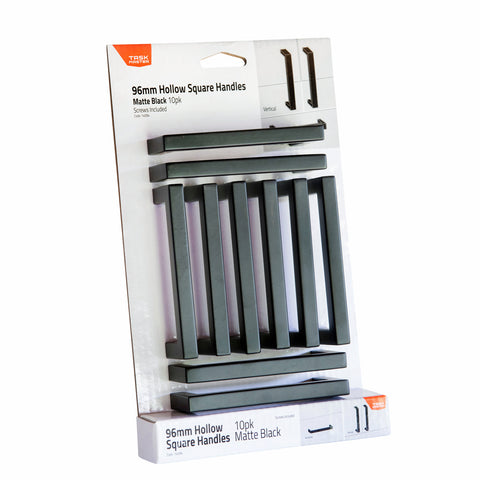 Taskmaster 96mm Matte Black Hollow Square Steel Cabinet Handle 10 Pack
