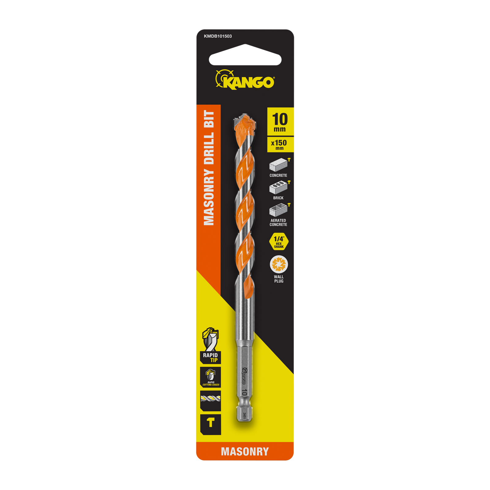 Kango 10 x 150mm Masonry Drill Bit, 1/4" Hex for Concrete & Brick