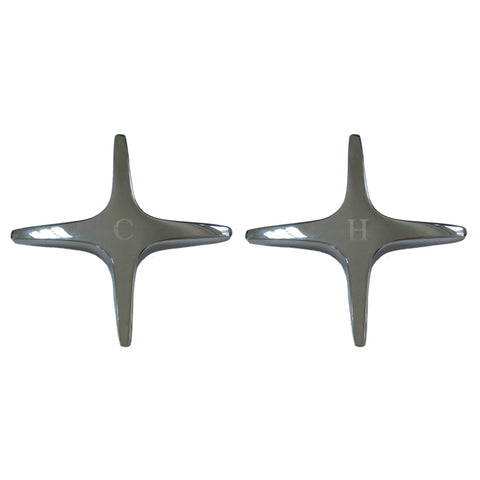 Shaw & Mason Chrome Cross Style Star Tap Handles - Brass, Flat Sided Spindle, Pair