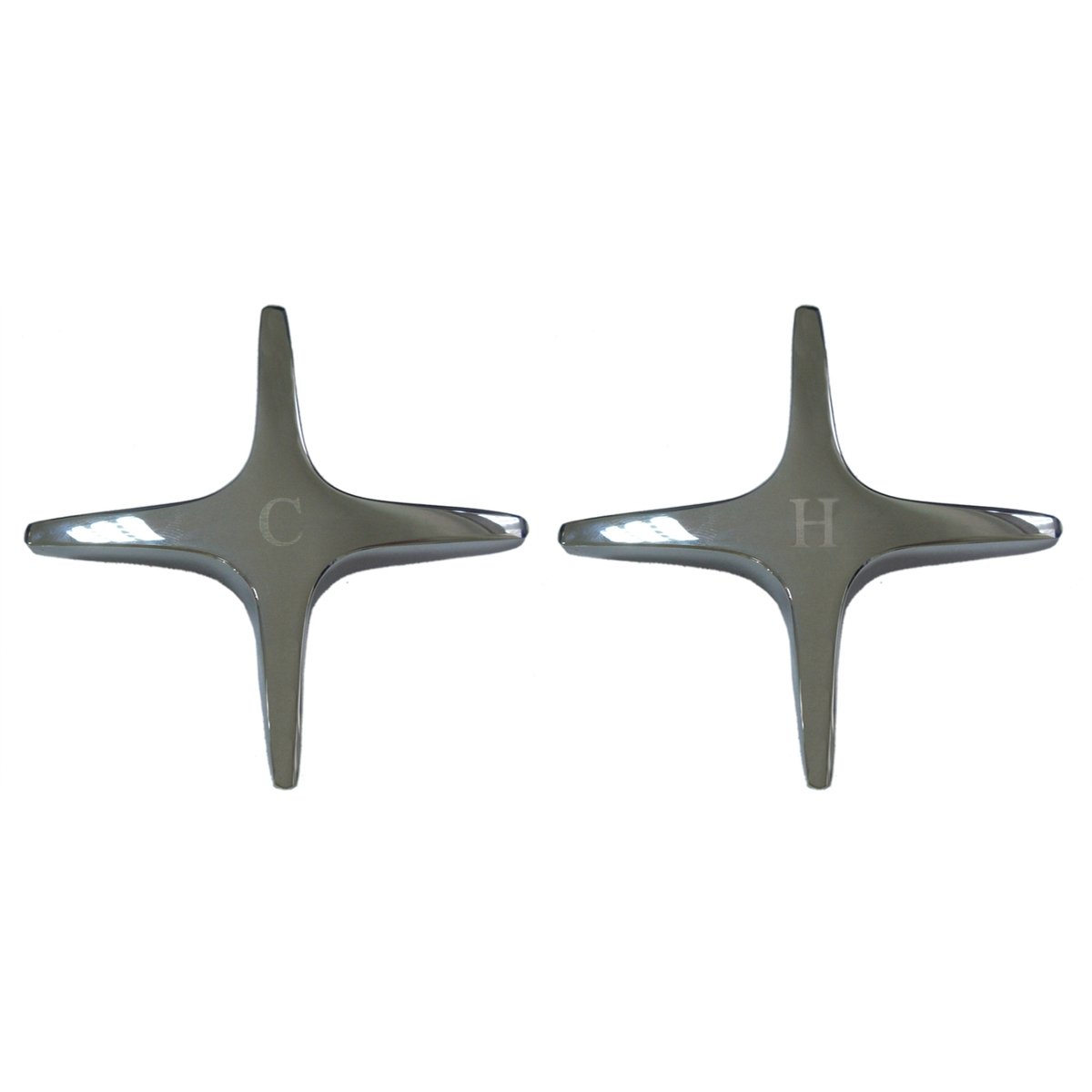 Shaw & Mason Chrome Cross Style Star Tap Handles - Brass, Flat Sided Spindle, Pair