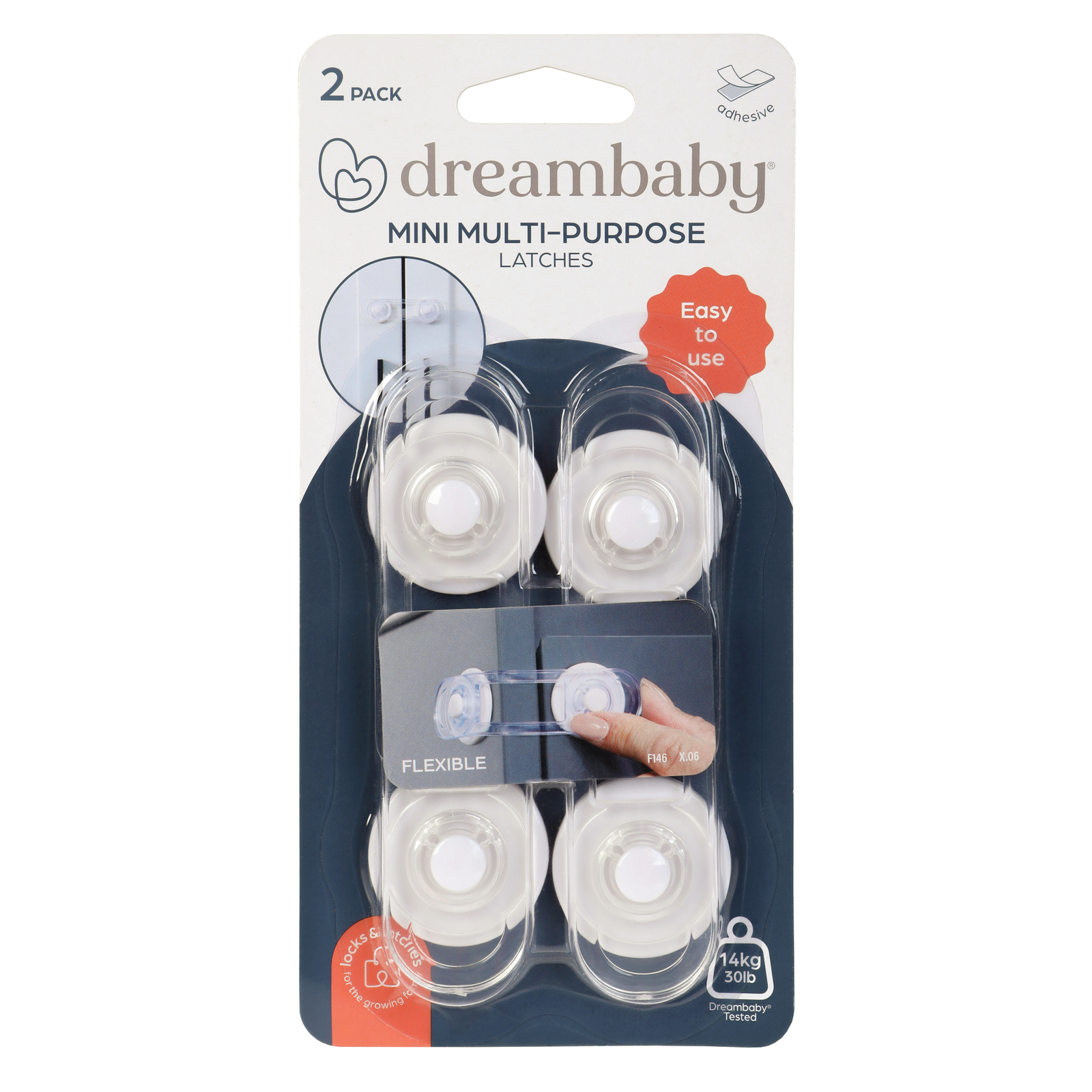 Dreambaby Child Safety Mini Multi-Purpose Latch, 2 Pack, Transparent