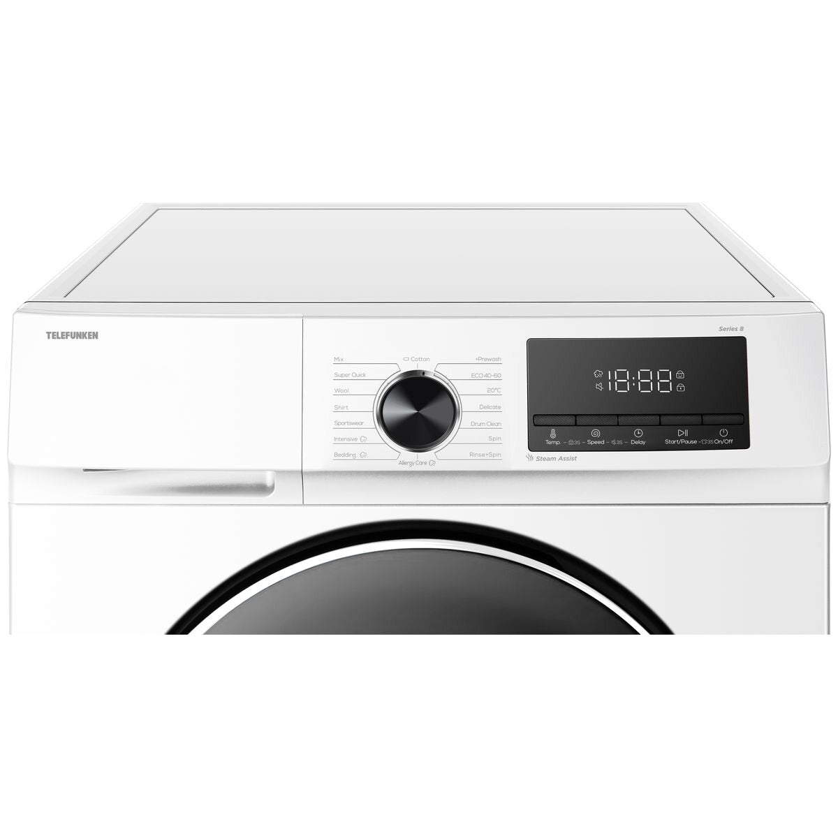 Telefunken 8.5kg Front Load Washing Machine with Steam - White, 1400rpm Spin, 5 Star Energy - TF850AUFL8