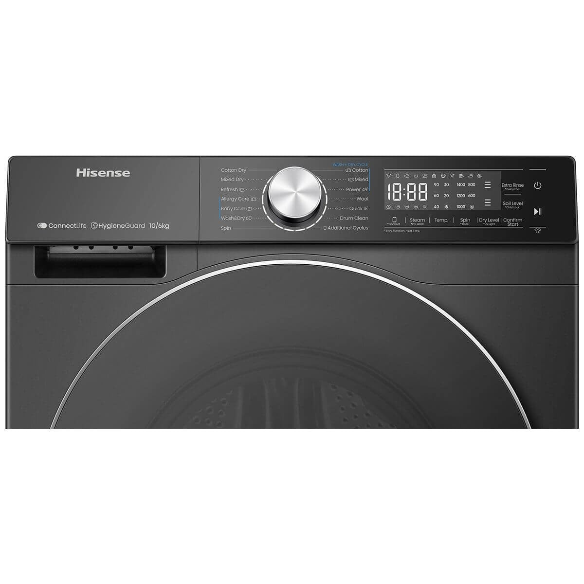Hisense Series 7 10kg/6kg Washer Dryer Combo - Steam, Jet Wash, UV Light Hygiene - Black - HCF7S1014BX