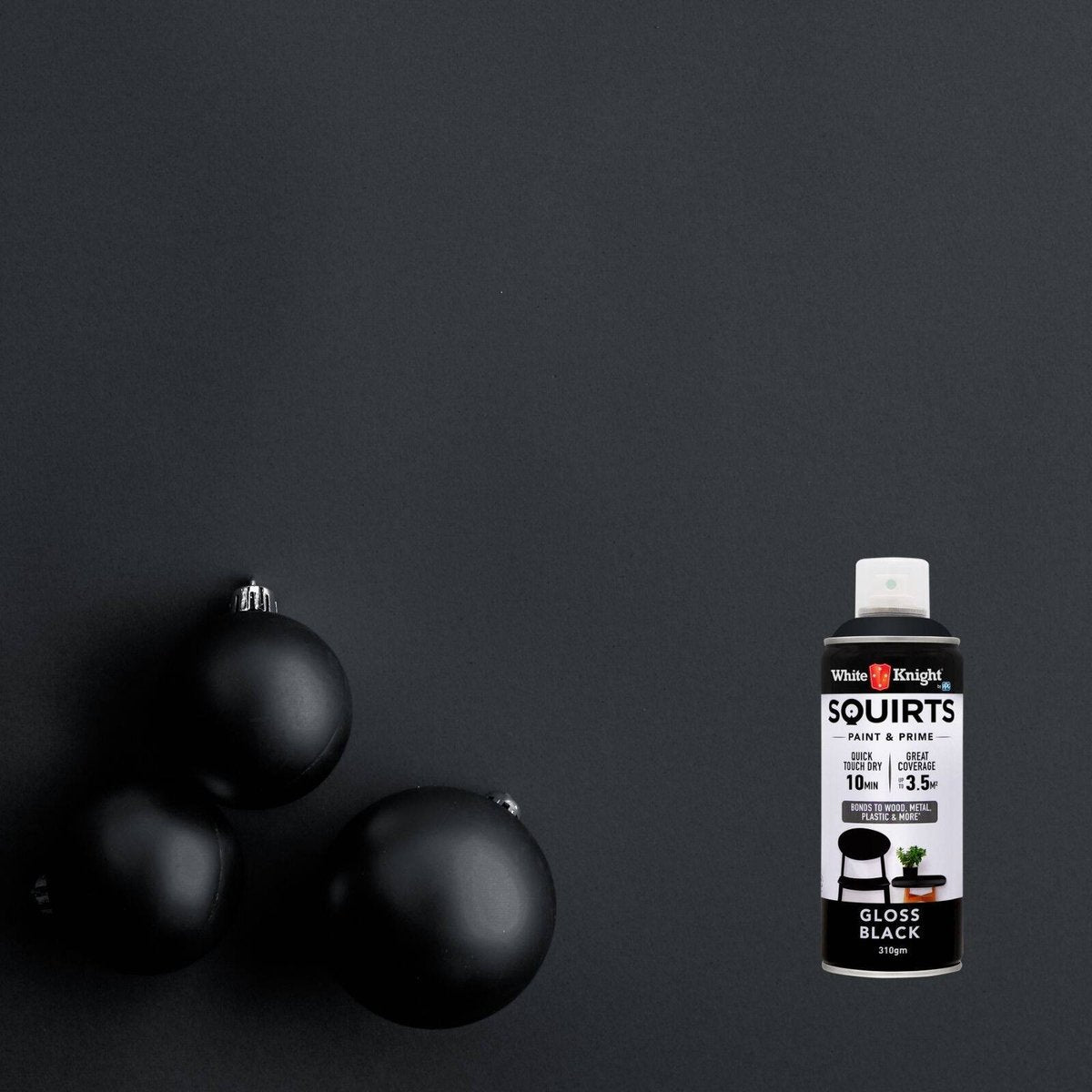White Knight Squirts Black Gloss Spray Paint 310g Solvent Based Durable - SuperSaverAU - view 4