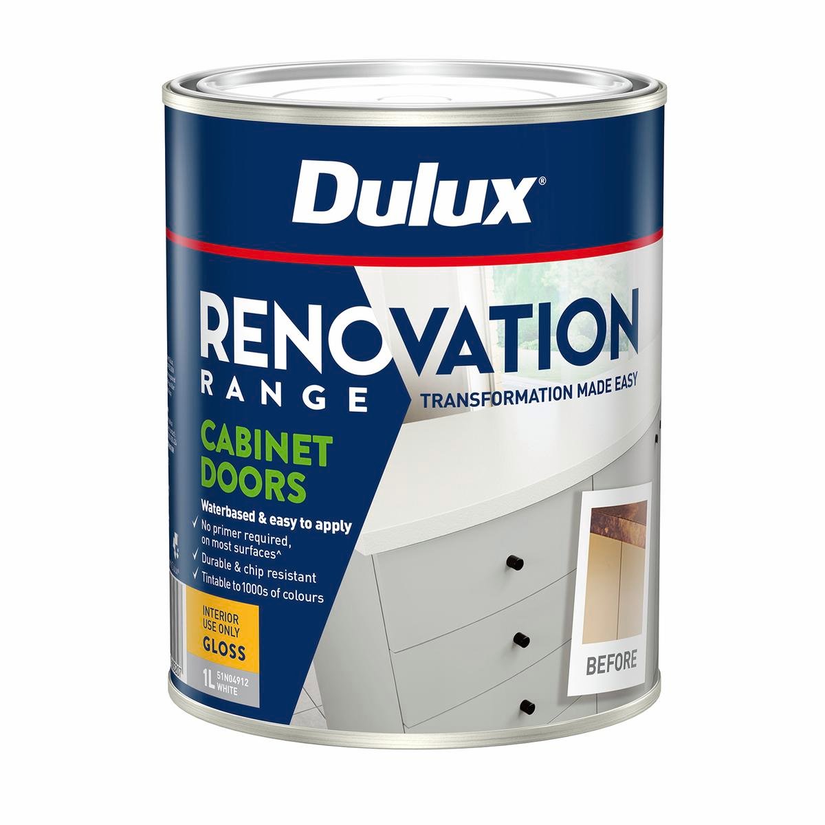 Dulux Renovation Range Cabinet Doors Gloss 1L - White - 1L - SuperSaverAU - view 1