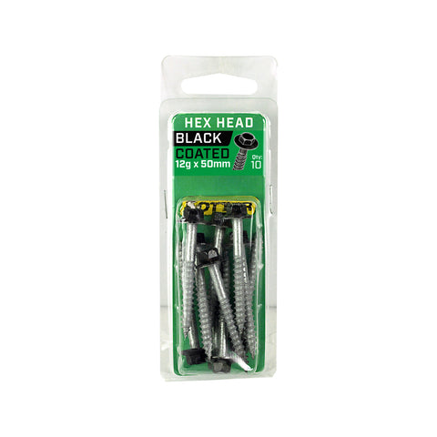 Otter 12 x 50mm Black Hex Head Self Drilling Screws - 10 Pack