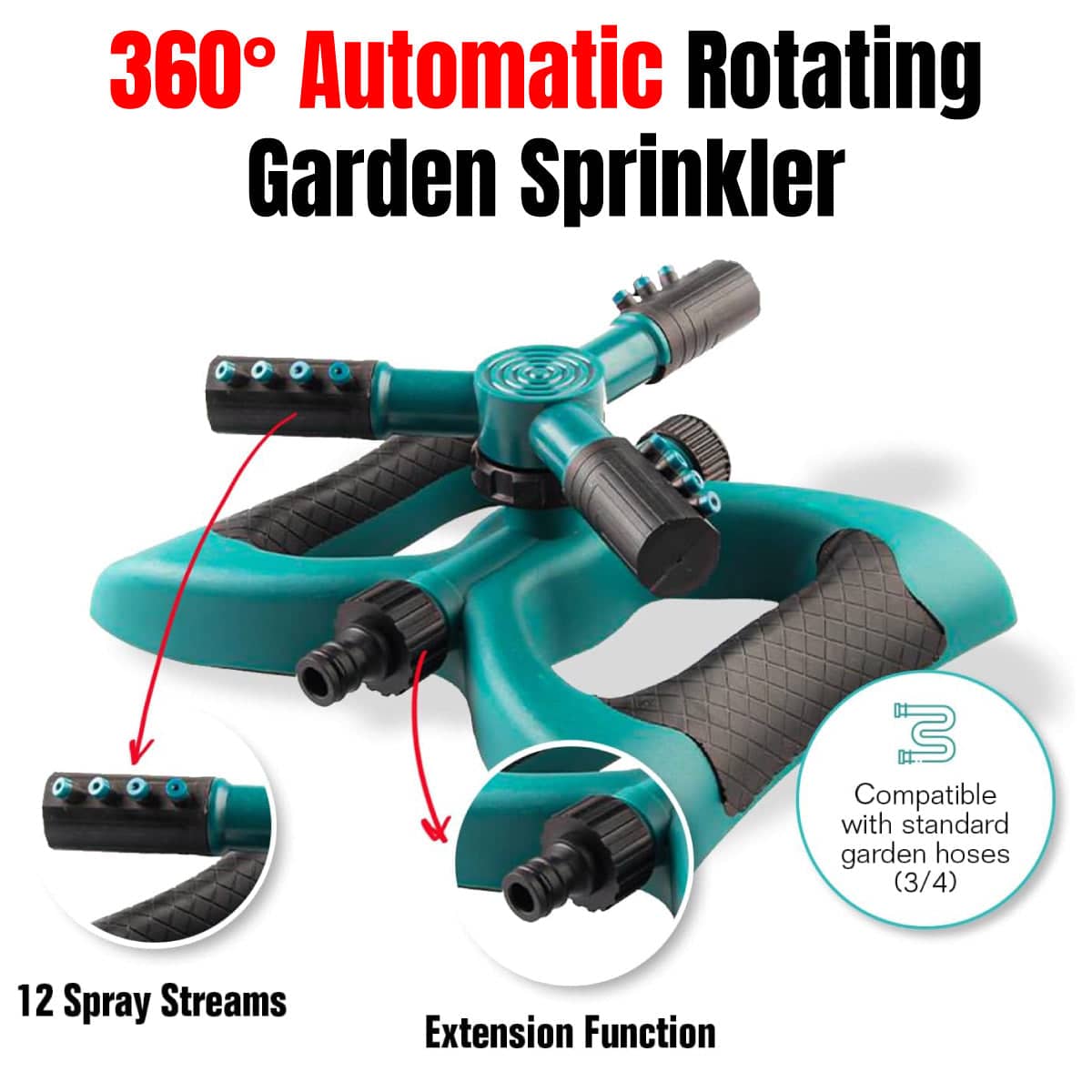 360 Degree Rotating Garden Sprinkler with 12 Nozzles for Lawns and Gardens
