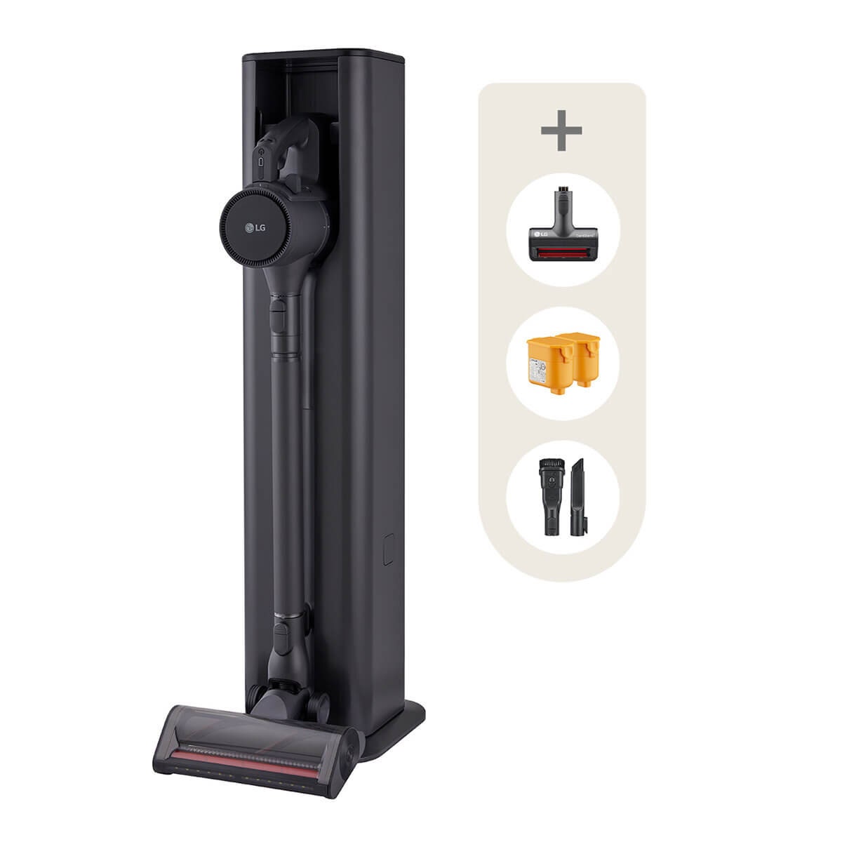 LG CordZero stick vacuum cleaner - 220W suction, auto-emptying tower, dual battery pack, graphite - A9L-TOWER2