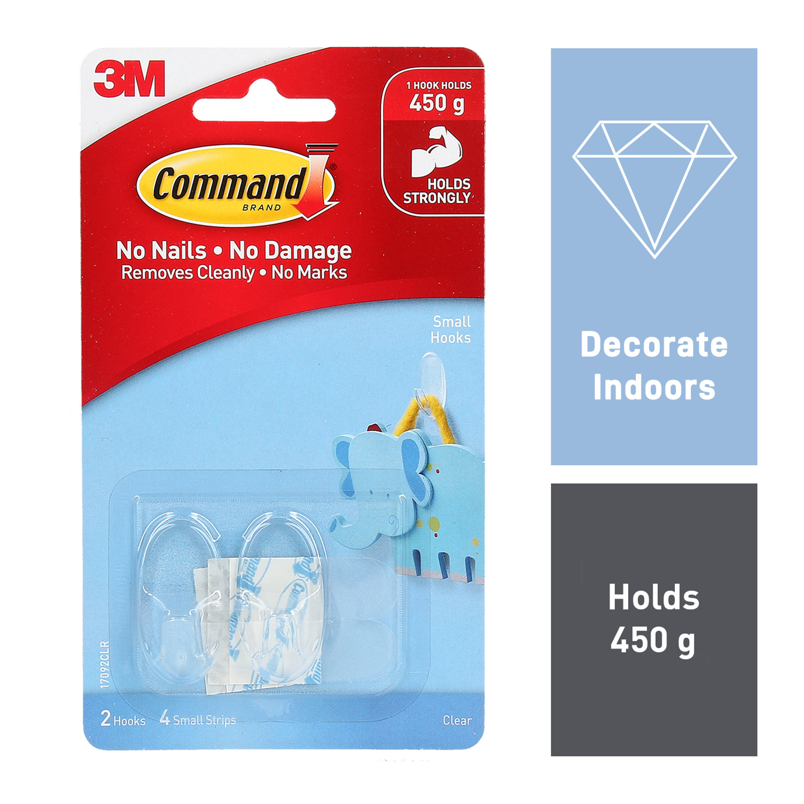 Command Small Clear Adhesive Wall Hooks - 2 Pack, Damage-Free