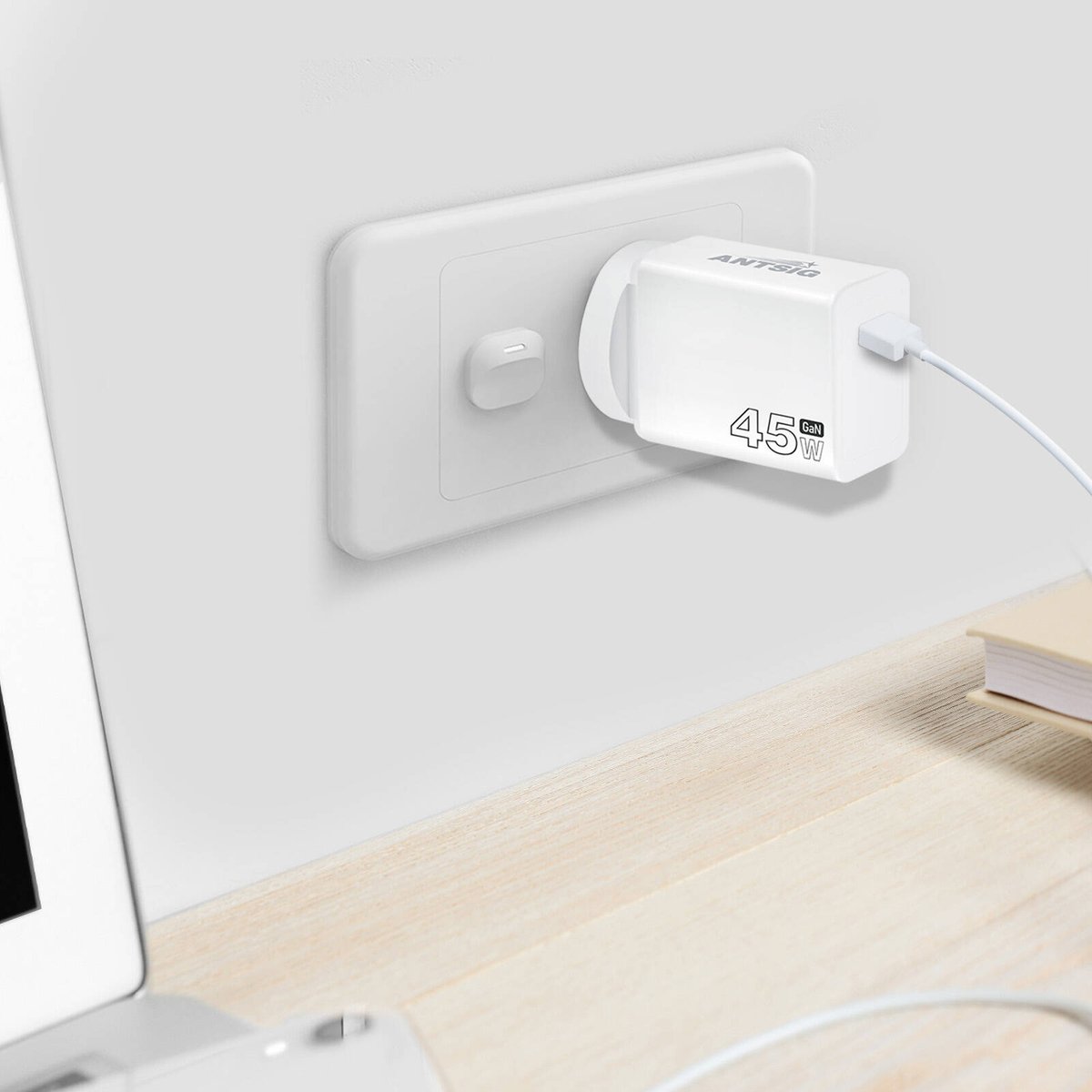 Antsig 45W USB-C GaN Wall Charger APWC45WC - White, Single-Port Fast Charge