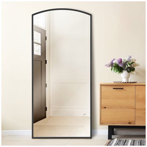 Life In Style Black Floor Mirror 760x1650mm Arched Top Sleek Metal Frame - SuperSaverAU - view 1