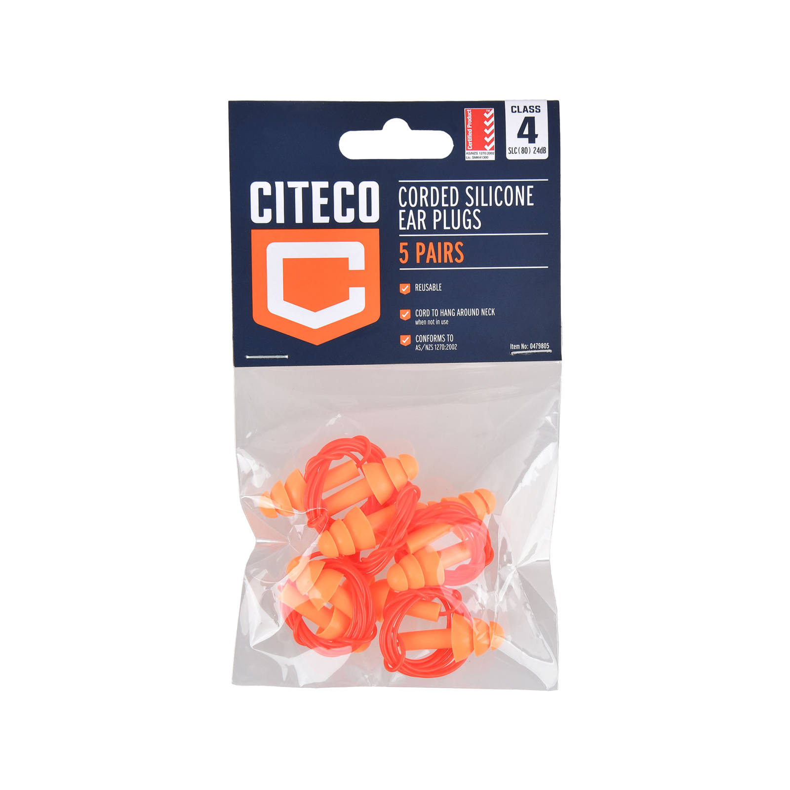 Citeco Class 4 PU Corded Ear Plugs - 5 Pack