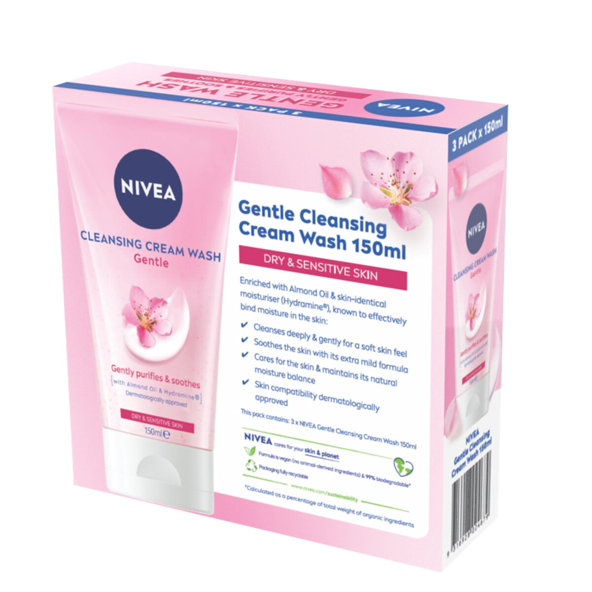 NIVEA Gentle Cleansing Cream 3 x 150ml with Almond Oil for Dry Sensitive Skin - SuperSaverAU - view 2