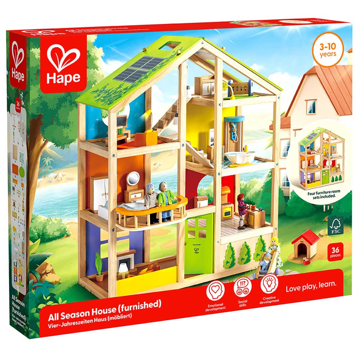 Hape All Season House - Wooden Dollhouse with Furniture & Accessories - SuperSaverAU - view 7
