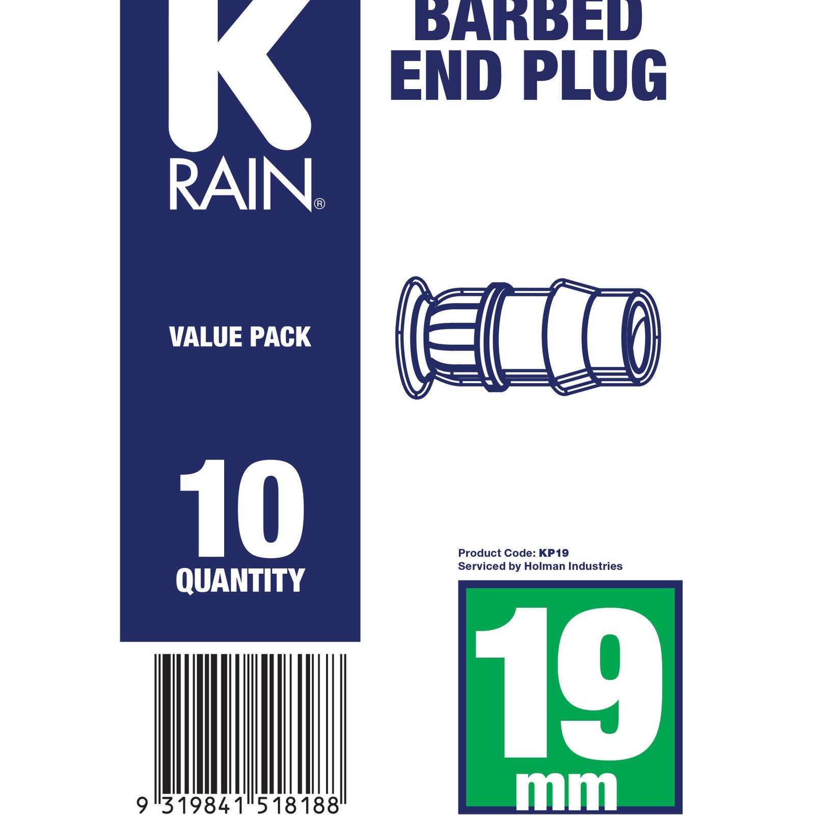 K-Rain 19mm Barbed End Plug - 10 Pack Polypropylene