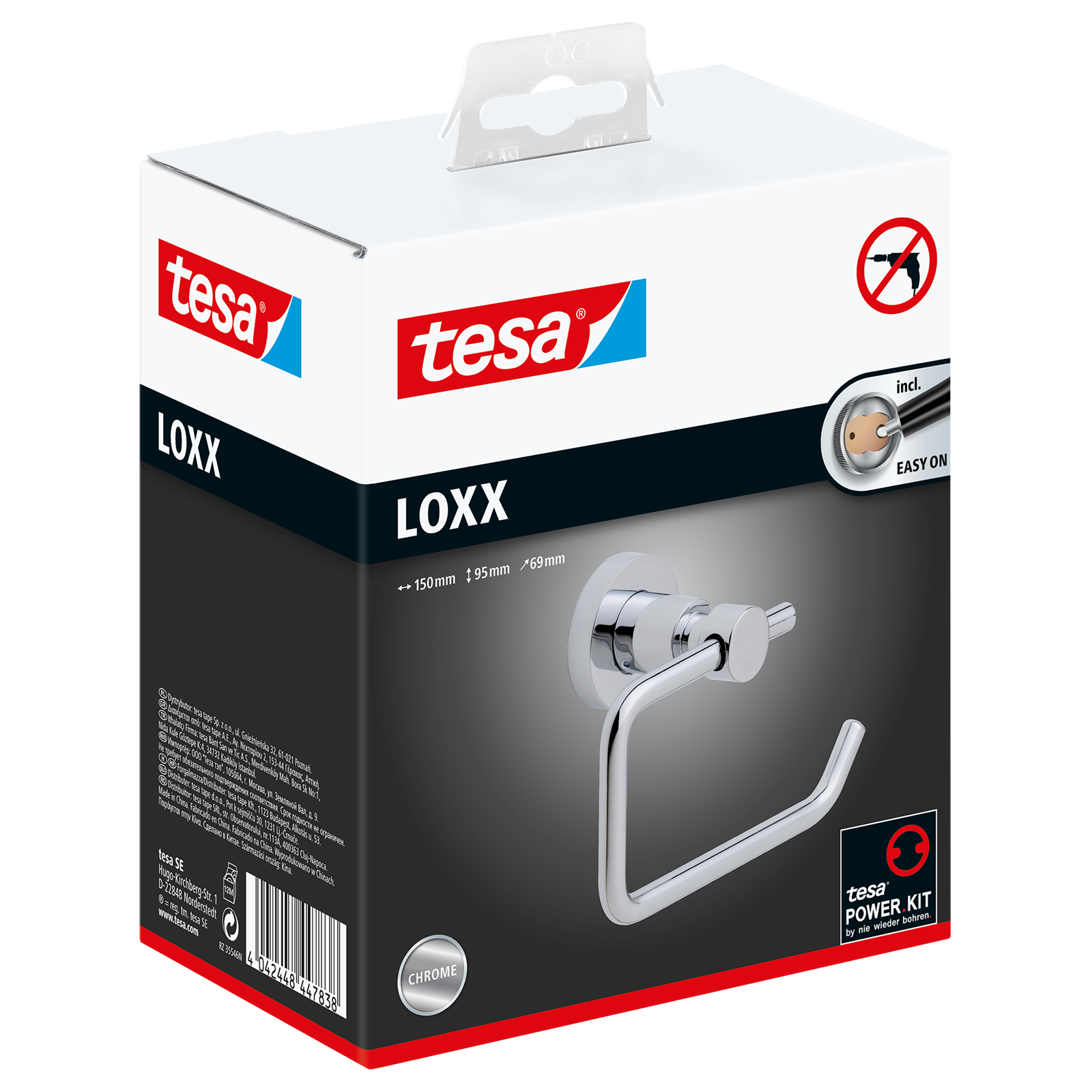 tesa Loxx Self-Adhesive Chromed Metal Toilet Roll Holder