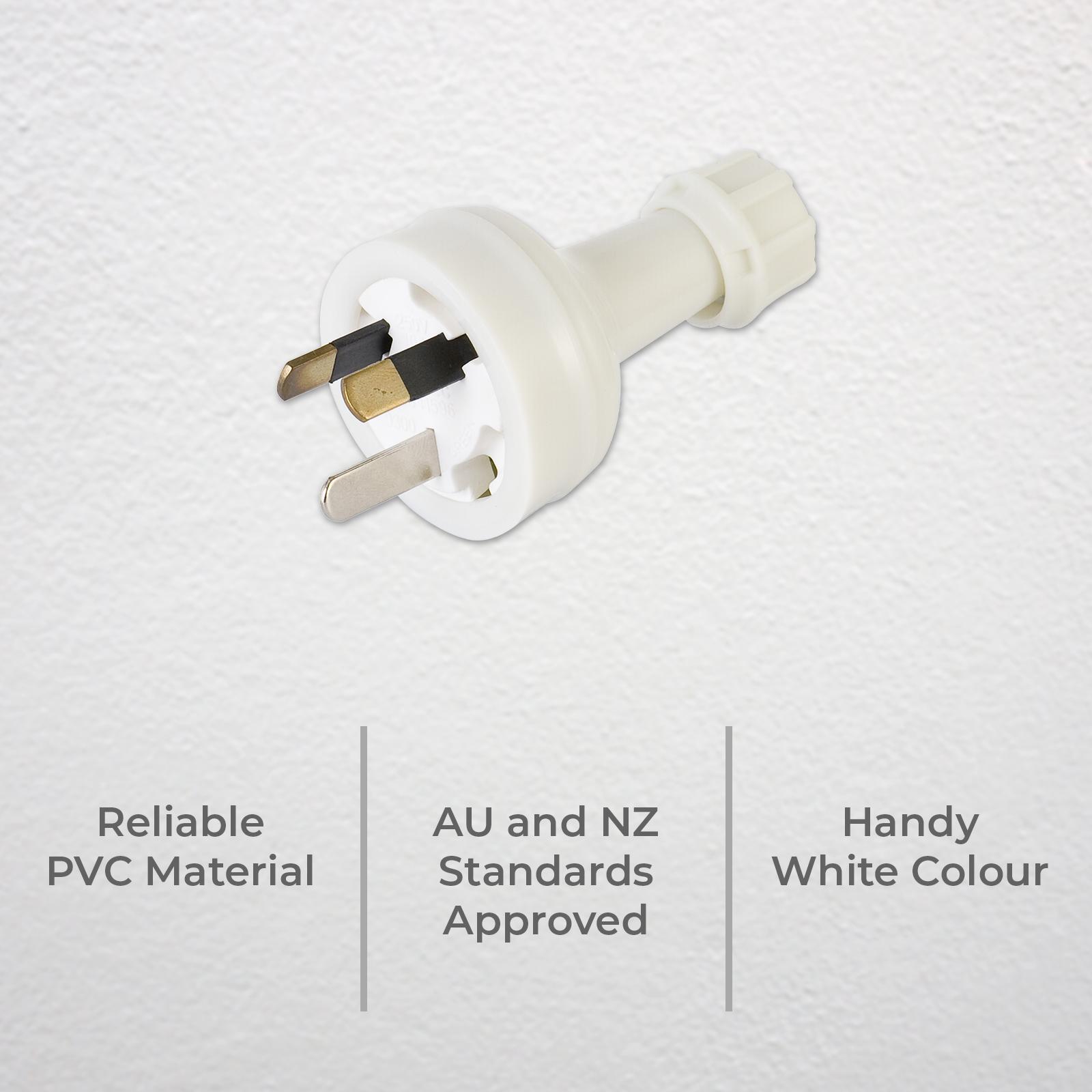 DETA 10A White Plug Top 3 Core PVC 240V Flexible Cord 6339B