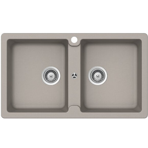 Abey Cristalite Plus double bowl sink with taphole, no drainer - top or undermount - Concrete Grey - TN200C