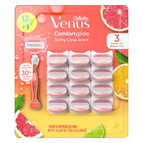 Gillette Venus Comfortglide Sunny Citrus Razor + 12 Cartridges - SuperSaverAU - view 1