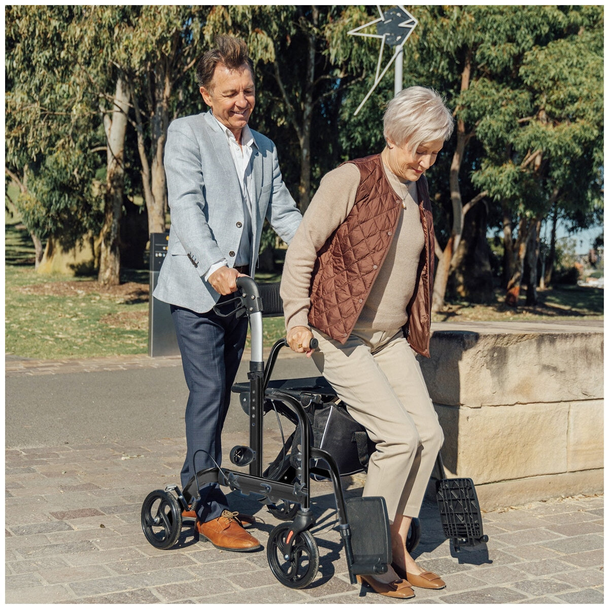 Altus 2-in-1 Mobility Rollator & Transit Wheelchair Black, 136kg Capacity, Foldable - SuperSaverAU - view 7