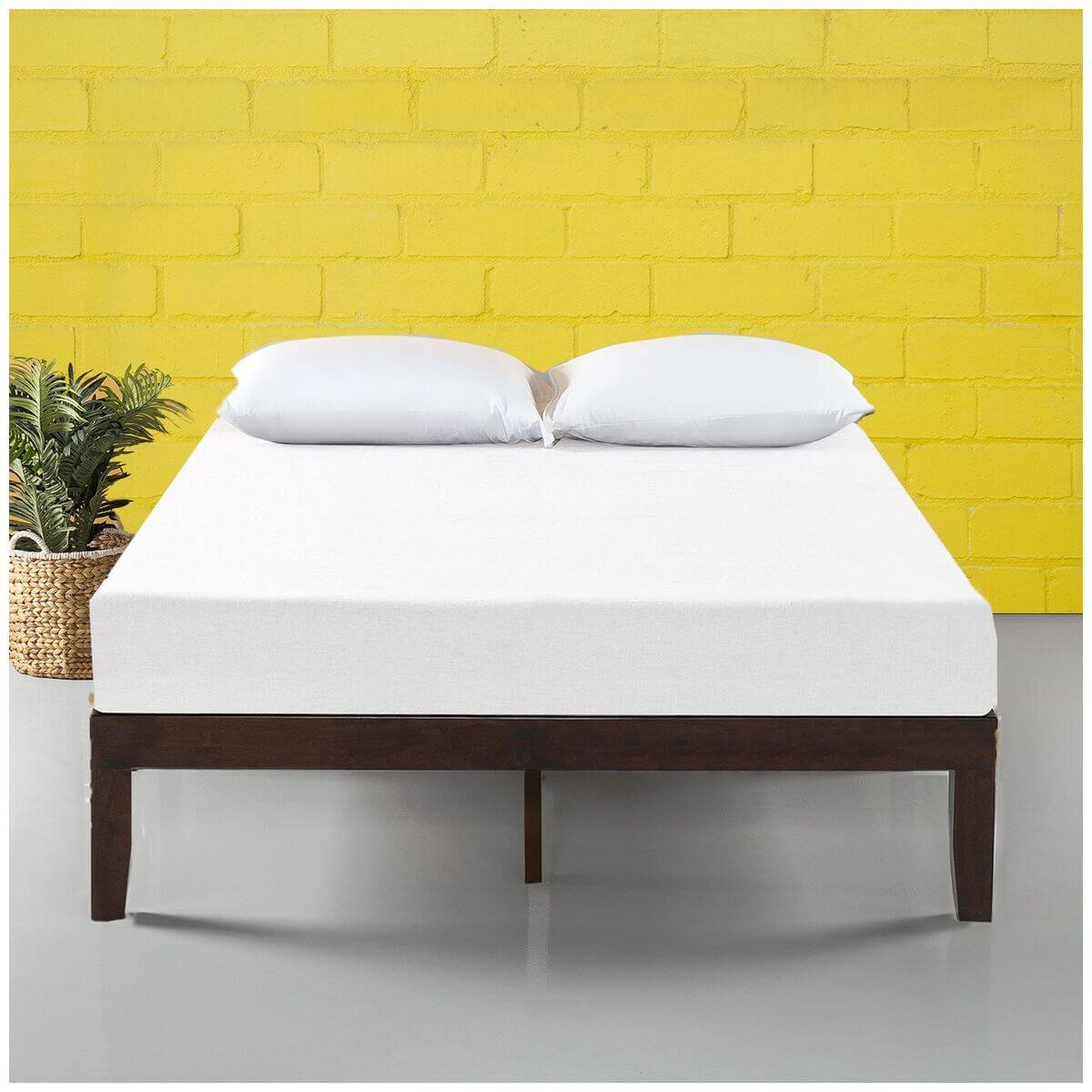 Zinus Moiz queen timber bed base - dark brown pine wood frame, flat wooden slats - AU-RWPBD-14Q